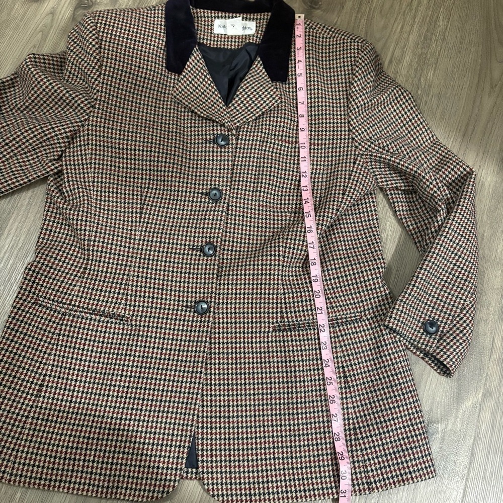 Vtg Norton McNaughton Womens 16 Black White Red Houndstooth Blazer Jacket Velvet - Picture 7 of 11